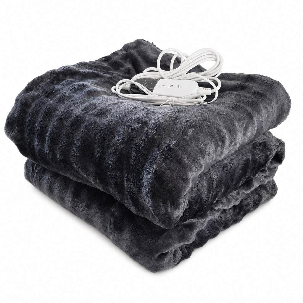Luxury Electric Heated Throw Blanket – Grey Sherpa Fleece, 4 Heat Settings 130 × 180cm