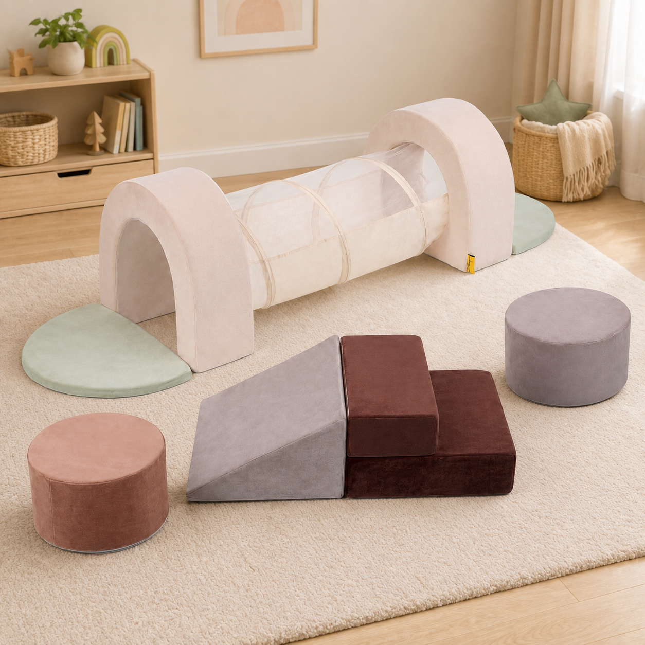 10-Piece Baby & Toddler Soft Play Set with Crawl Tunnel, Foam Steps, Ramp & Blocks
