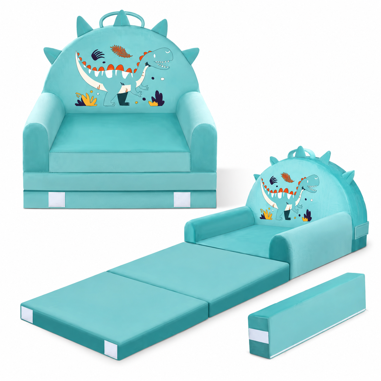 Kids Dinosaur 2-in-1 Folding Chair & Sofa Bed – Soft Velvet, 150cm