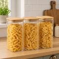 Set of 3 1.7L Rectangular Glass Storage Jars with Bamboo Lids – Kitchen Canisters