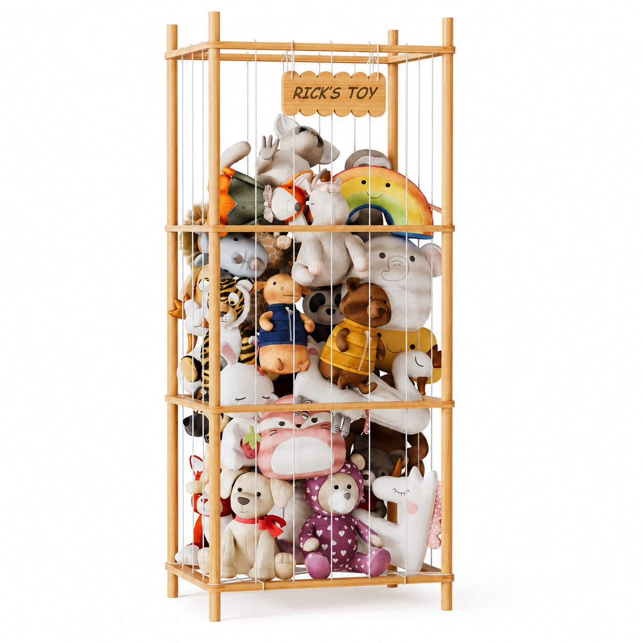 Plush Toy Storage Organizer Wooden Large Capacity 22.8" Wide – Natural