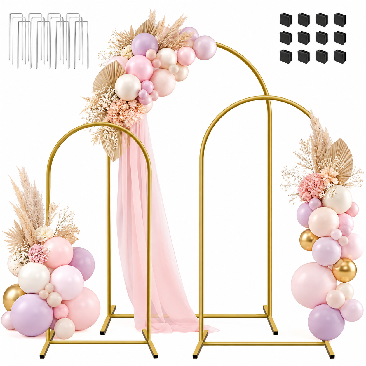 Wedding Arch Backdrop Frame Set 3 Metal Stands for Events – 3pc