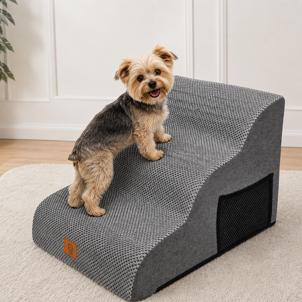 Dog Steps 3-Step High Density Foam Non-Slip Washable Cover 60x40x40cm – Grey