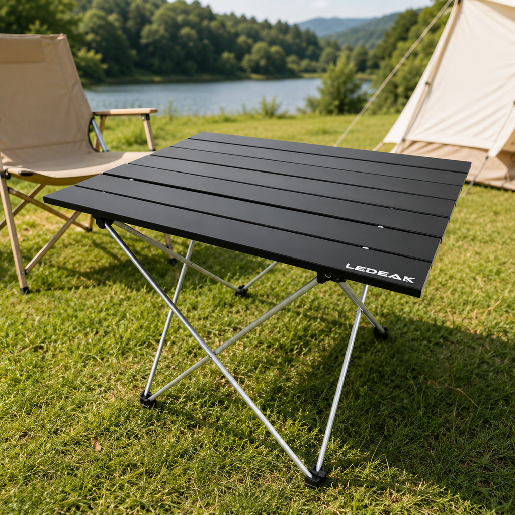 Portable Folding Camping Table Aluminium Top Lightweight with Carry Bag – Black Medium