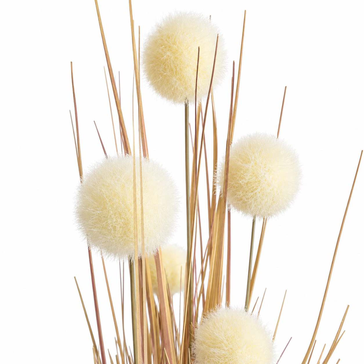 60cm Artificial Grass & Pom Pom Plant in Black Pot – Decorative Faux Plant