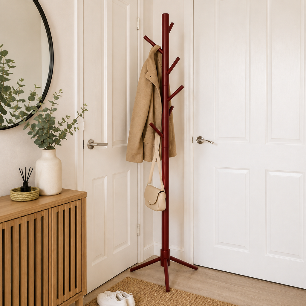 Freestanding Wooden Coat Rack Clothes Hat Bag Stand Tree Hanger – Approx. 170cm