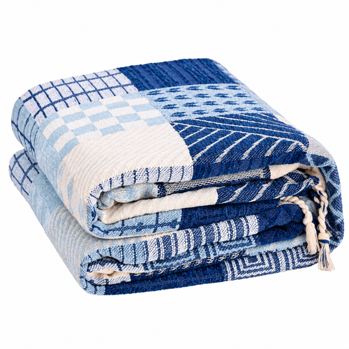 100% Chenille Patchwork Large Sofa Throw Blanket – 220 x 260cm Blue