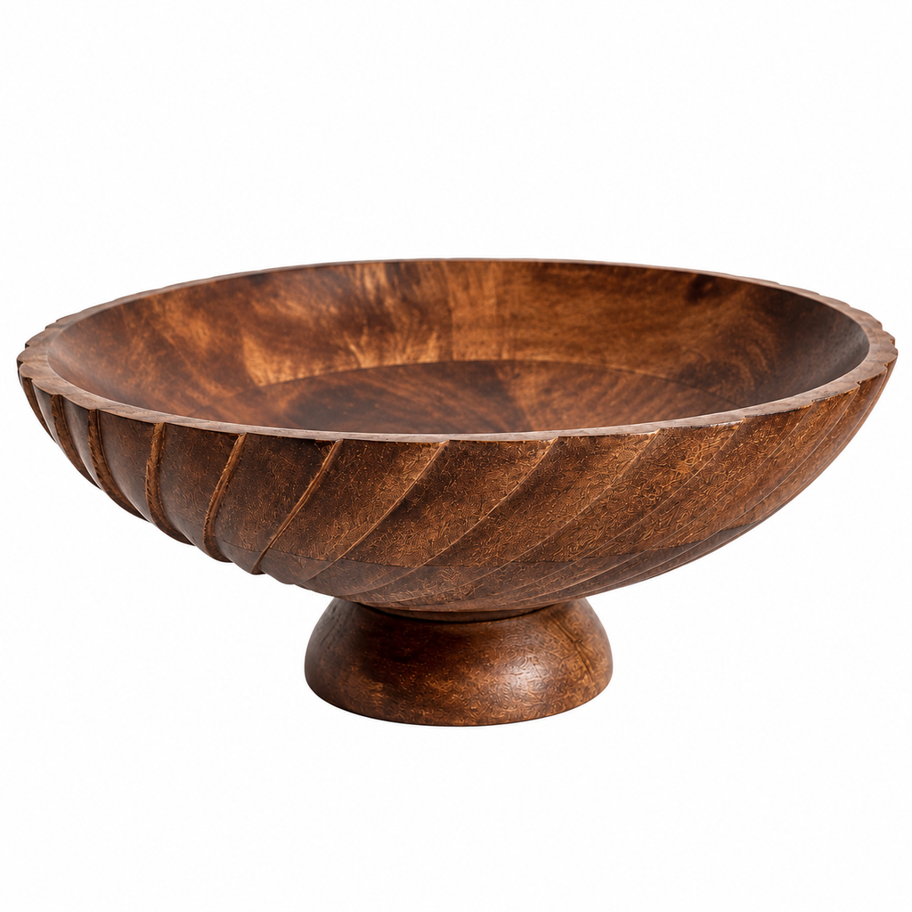 Wooden Fruit Bowl with Pedestal – Decorative Kitchen Counter Fruit Holder 30.5cm