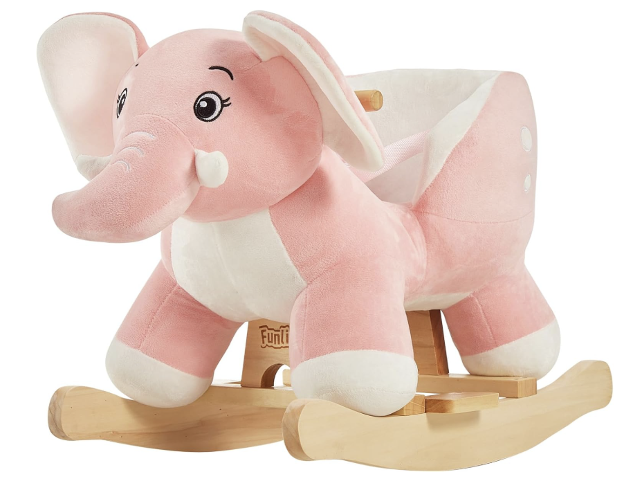 Pink Elephant Rocking Horse for Baby & Toddler – Plush Wooden Rocker 18 Months–3 Years