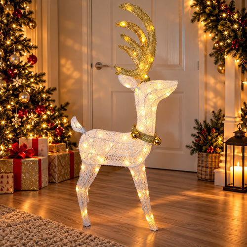 1.2M Light Up Christmas Reindeer Warm White LEDs Twinkling Effect Gold Antlers