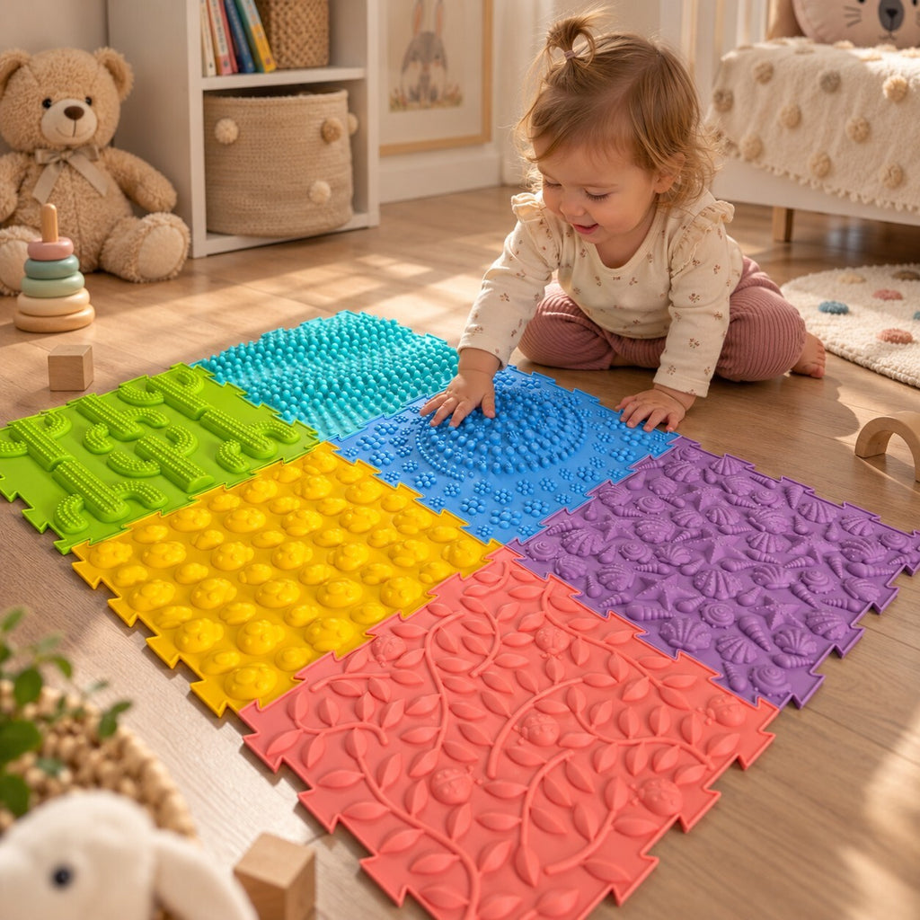 6PCS Sensory Massage Puzzle Floor Mats – Textured Silicone Kids Play Mat