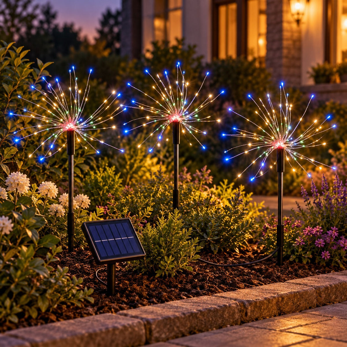 3 Pack Solar LED Firework Garden Lights  Outdoor Starburst with Remote