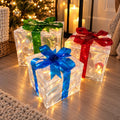 Set of 3 Light Up Christmas Gift Boxes with Bows – Battery Operated