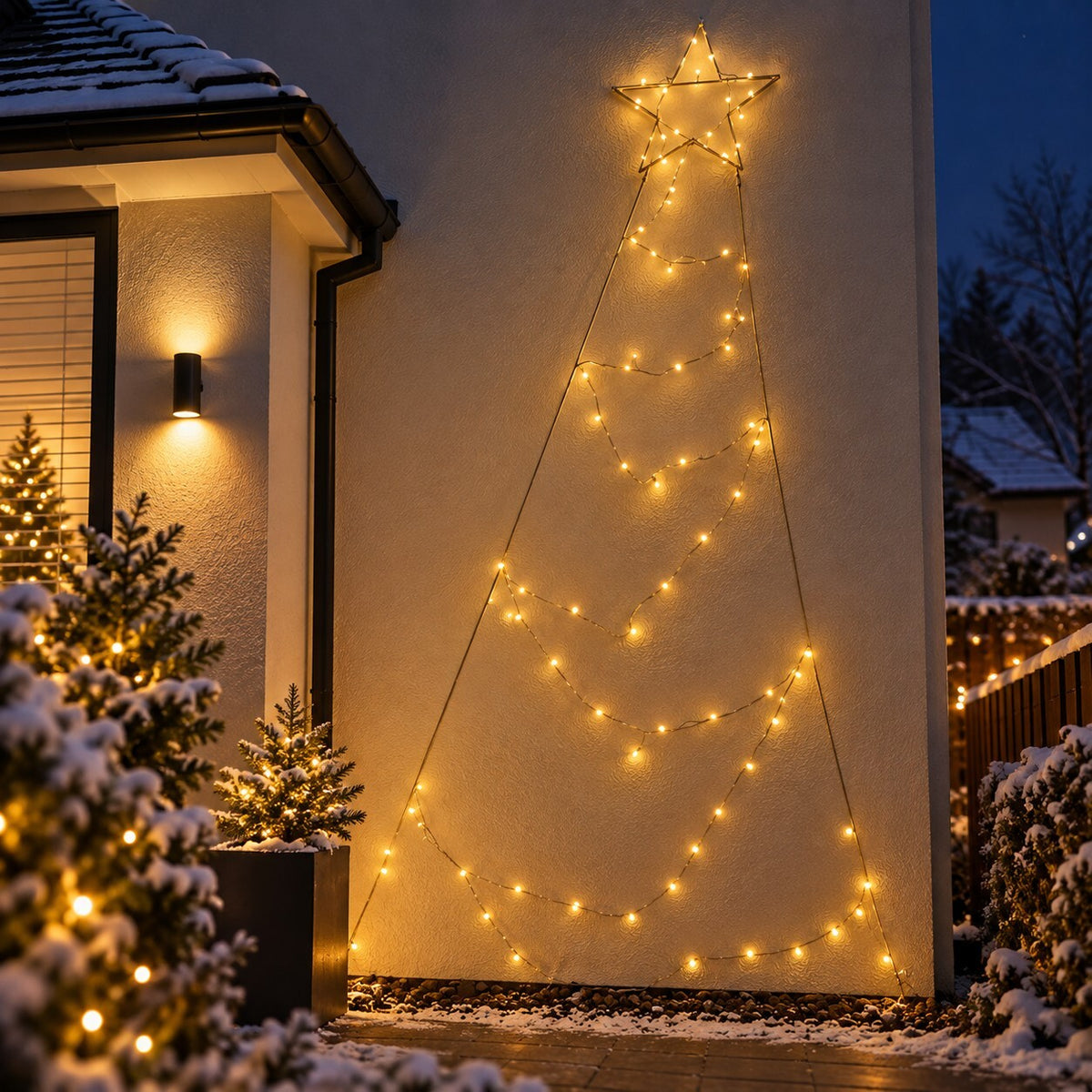 Ollny 4.2m Christmas Tree Lights with Star 166 LED Warm White Remote Timer