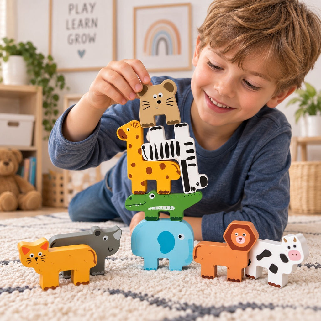Wooden Animal Stacking Blocks 9pcs Montessori Balance Toy Kids