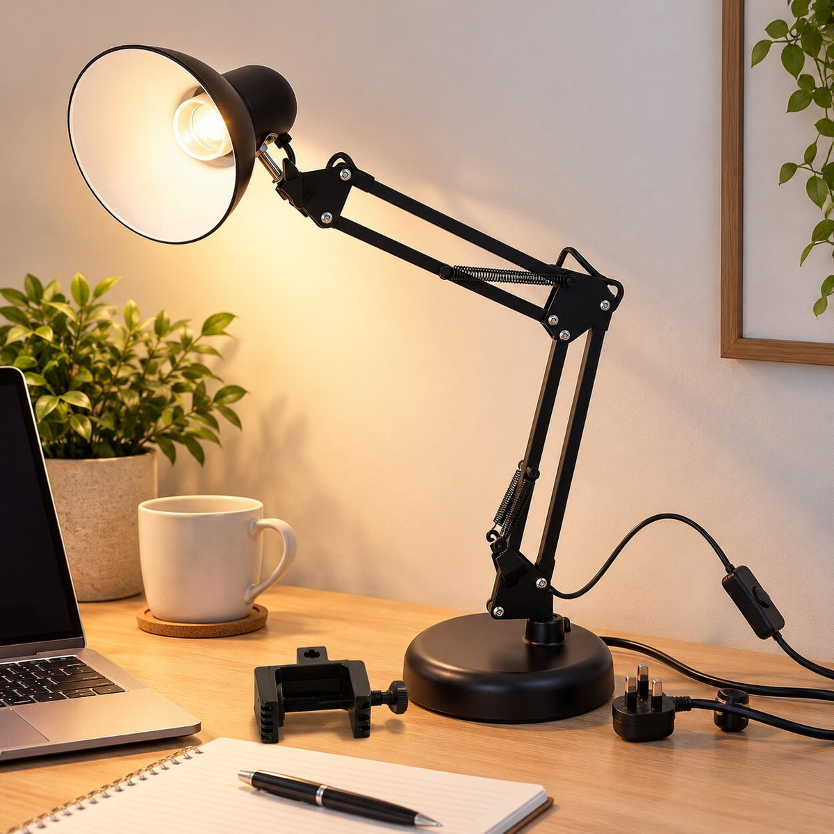Adjustable Swing Arm Desk Lamp with C-Clamp – Office Reading Light