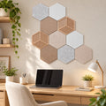 10x Hexagon Felt Wall Panels Self Adhesive Pin Board Tiles 30x26cm