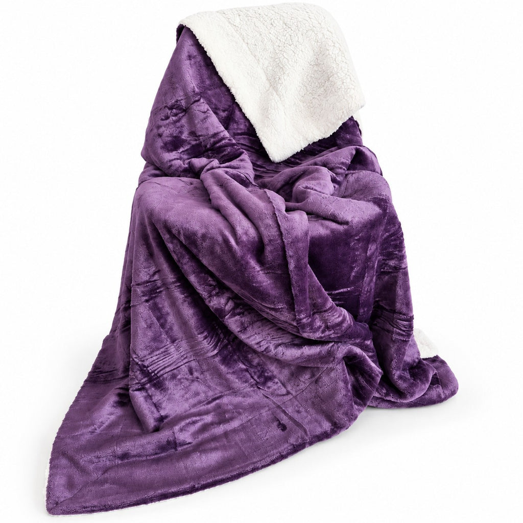 Purple Sherpa Fleece Throw Blanket – Soft Fluffy Reversible 150x200cm