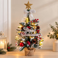 65cm Pre-Lit Decorated Christmas Tree – Warm White Lights, Berries, Pine Cones