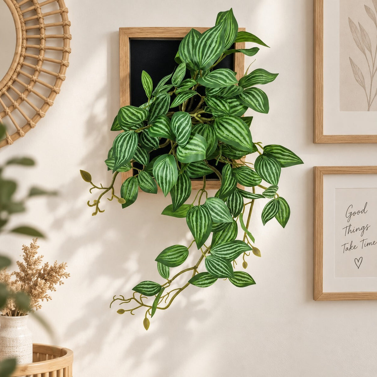Framed Artificial Melon Seed Leaf Wall Decor – Faux Plant Picture 30x48cm