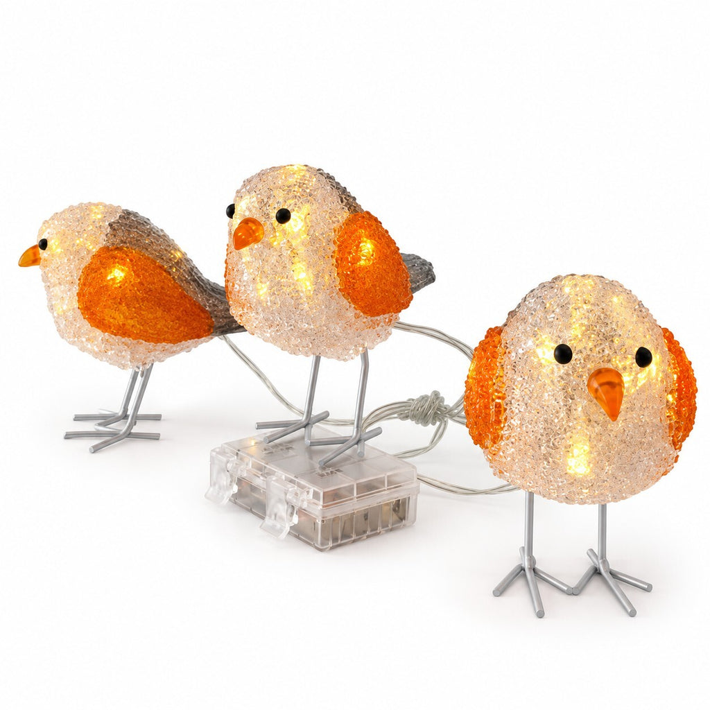 Set of 3 Light Up Robin Birds – Warm White LED