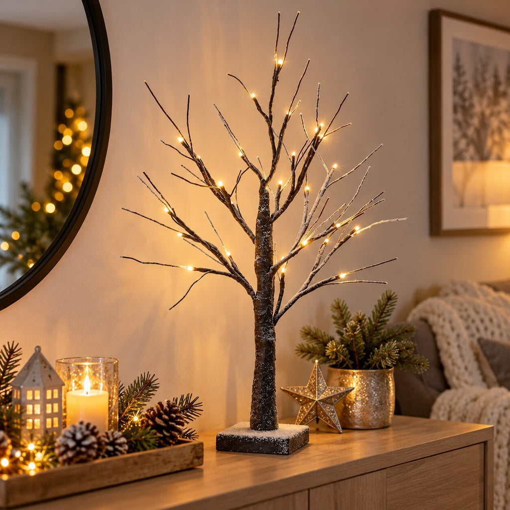 2ft Light Up Snowy Twig Tree – Warm White LED Lights