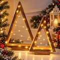 Set of 2 Wooden Light Up Christmas Trees – Warm White LED Table Decorations