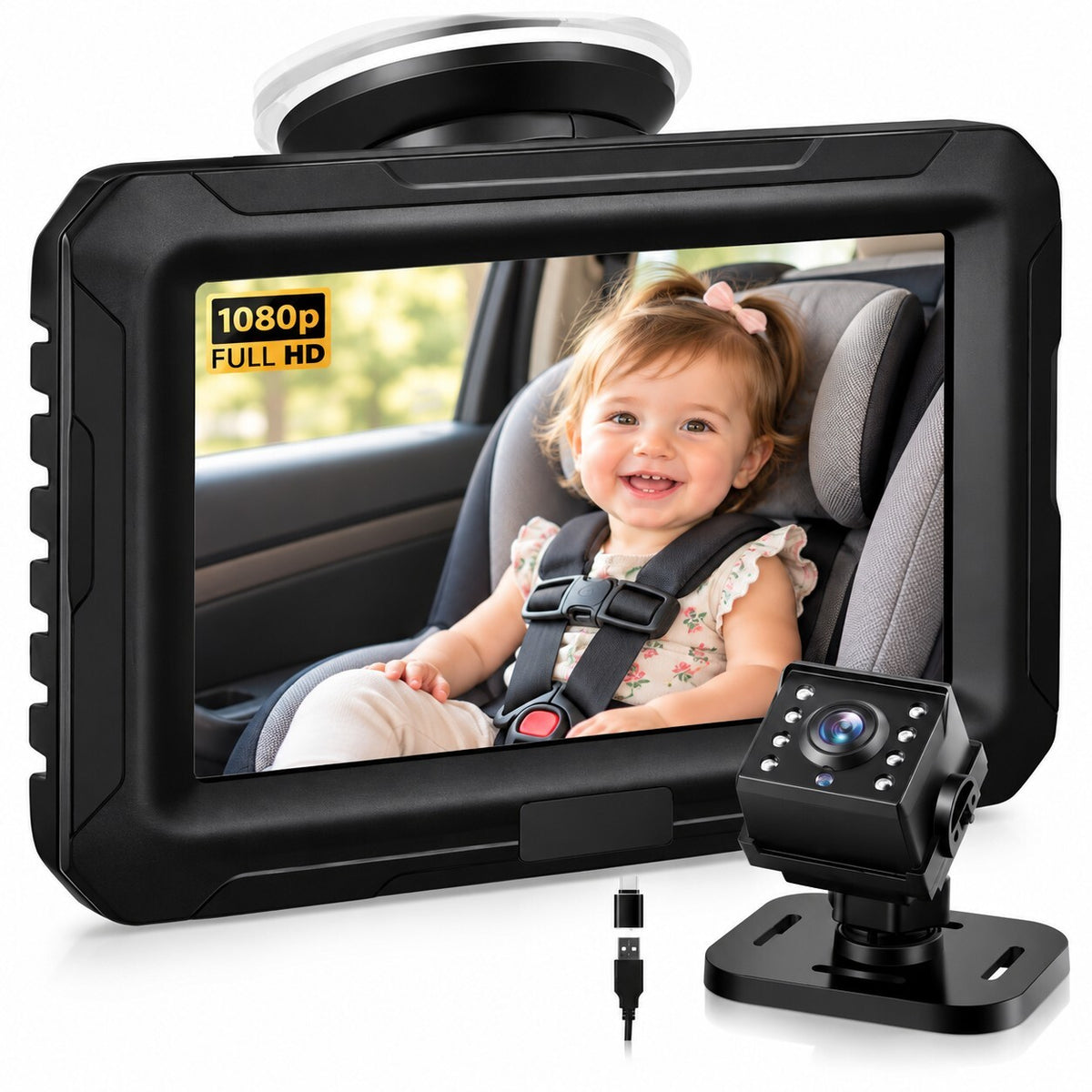 Zacro Baby Car Camera 1080P 4.3" Monitor Night Vision USB Rear Seat Baby Monitor