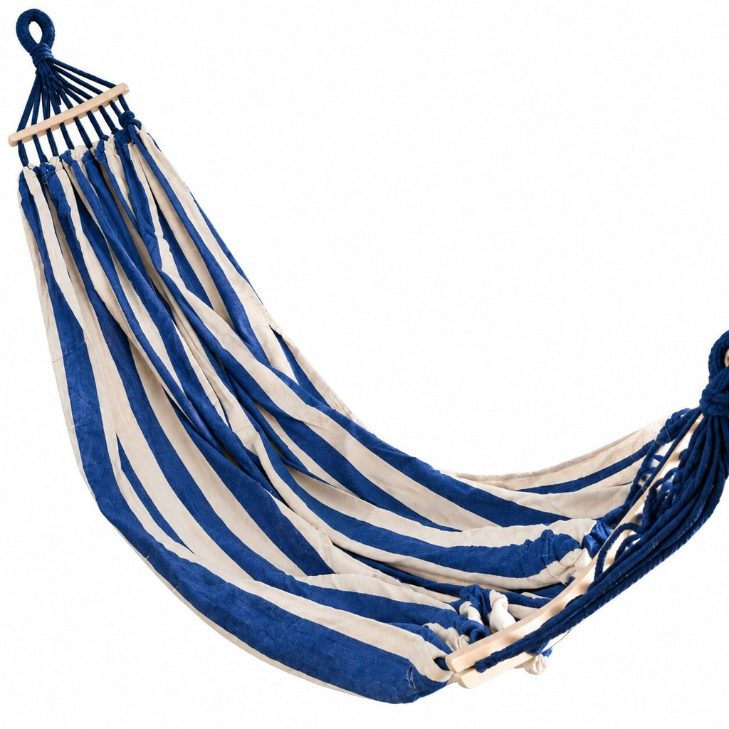 Blue & White Outdoor Camping Hammock with Spreader Bars 275x155cm