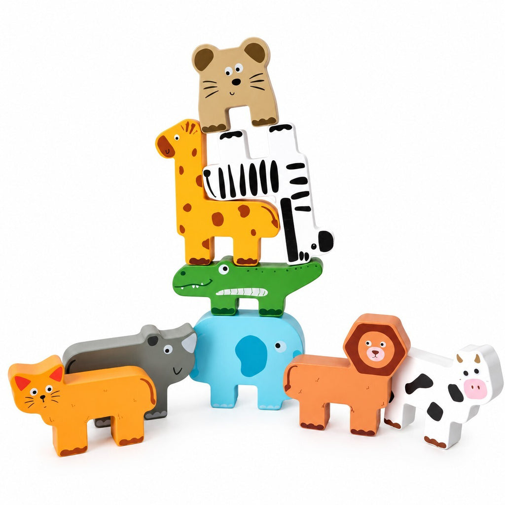 Wooden Animal Stacking Blocks 9pcs Montessori Balance Toy Kids