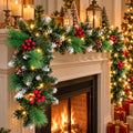 3m Pre-Lit Christmas Garland with Berries Pine Cones & Snowy Tips