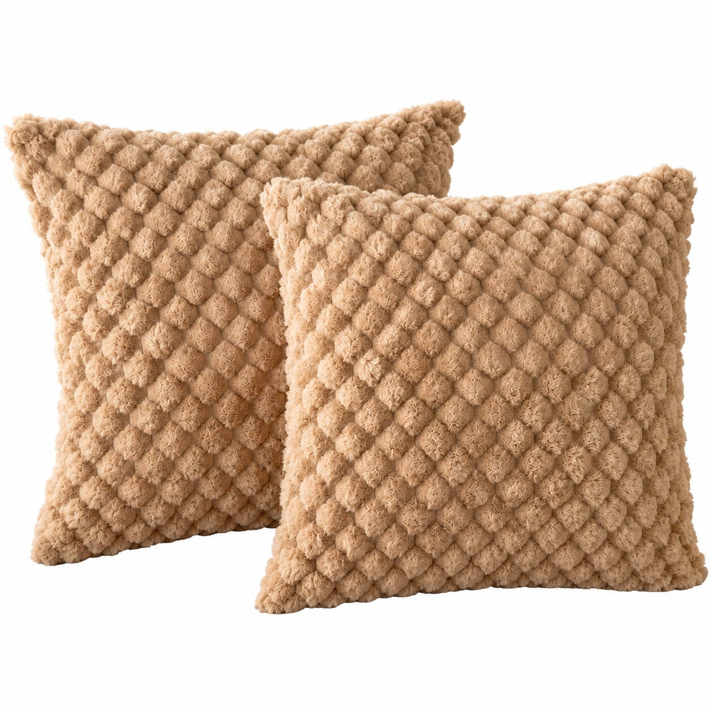 Honeycomb Plush Cushion Covers 55x55cm – Soft Beige Decorative Pillow Covers