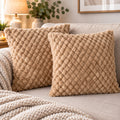 Honeycomb Plush Cushion Covers 55x55cm – Soft Beige Decorative Pillow Covers