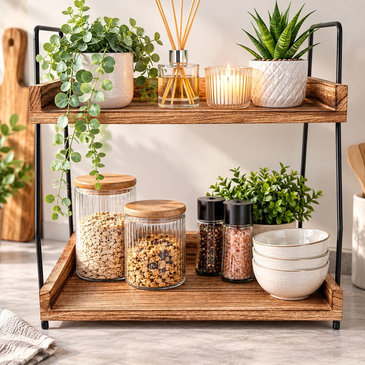 2 Tier Kitchen Countertop Shelf Rack – Coffee Station Storage Stand