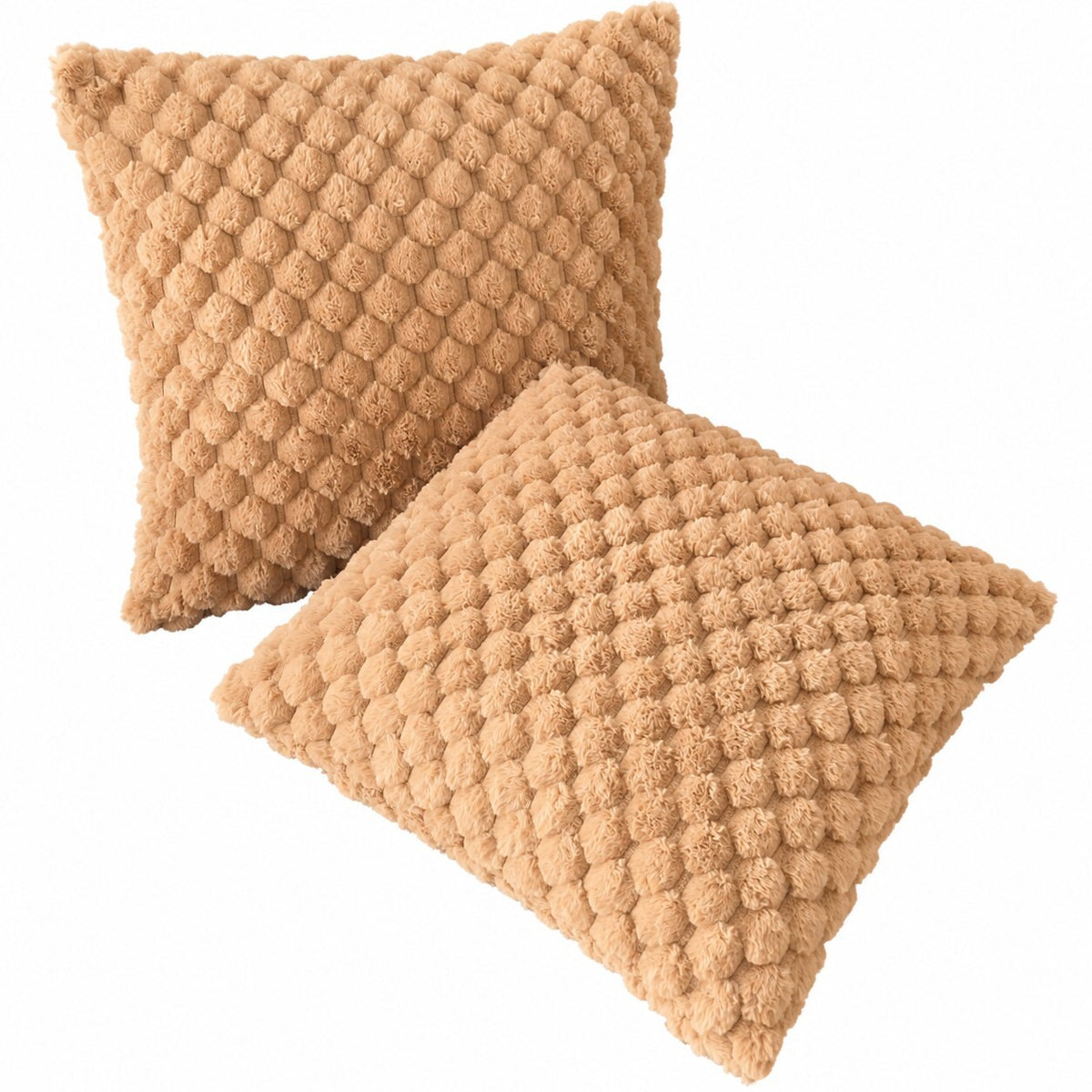 Honeycomb Plush Cushion Covers 55x55cm – Soft Beige Decorative Pillow Covers