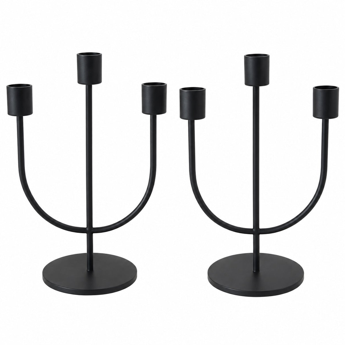 Set of 2 Black Metal 3 Arm Candle Holders Modern Candelabra 26cm