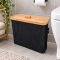 Toilet Roll Storage Basket with Bamboo Lid – Black Bathroom Organiser 45x16x37cm