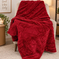 Dark Red Jacquard Sherpa Fleece Throw Blanket – Soft Cosy 130x150cm