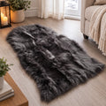 Grey Fluffy Shaggy Rug 60 x 90cm – Soft Faux Sheepskin Style Bedroom Mat