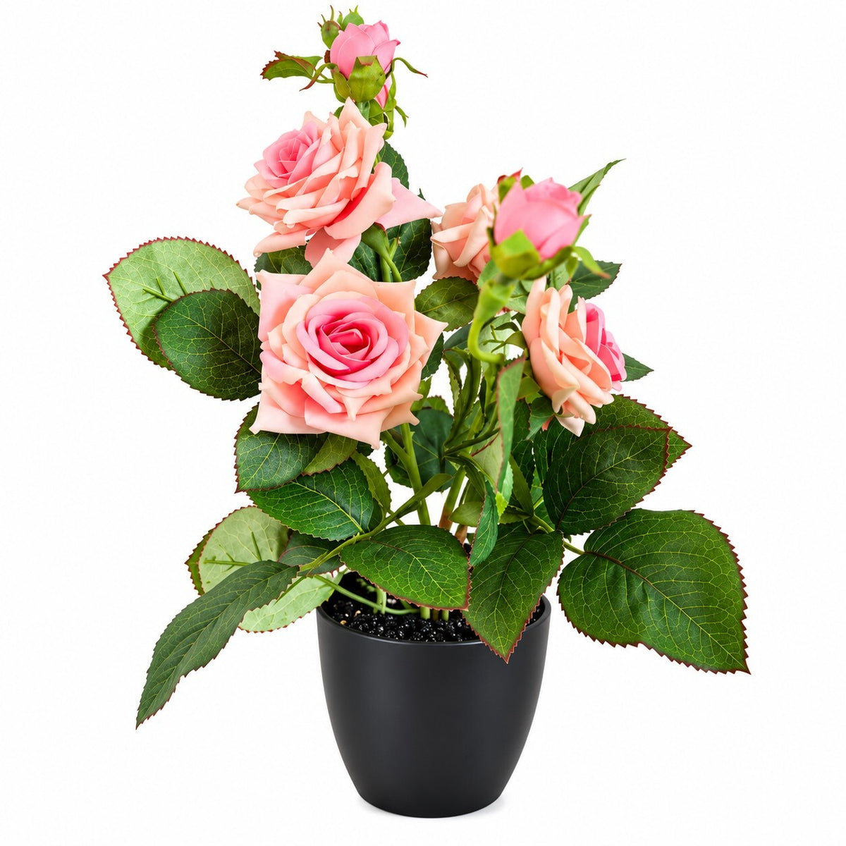 Artificial Pink Rose Plant in Black Pot – 38cm Decorative Faux Flowers