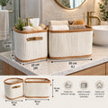 Large Woven Storage Basket Cream & Tan 30x20x22cm Home Organiser with Handles