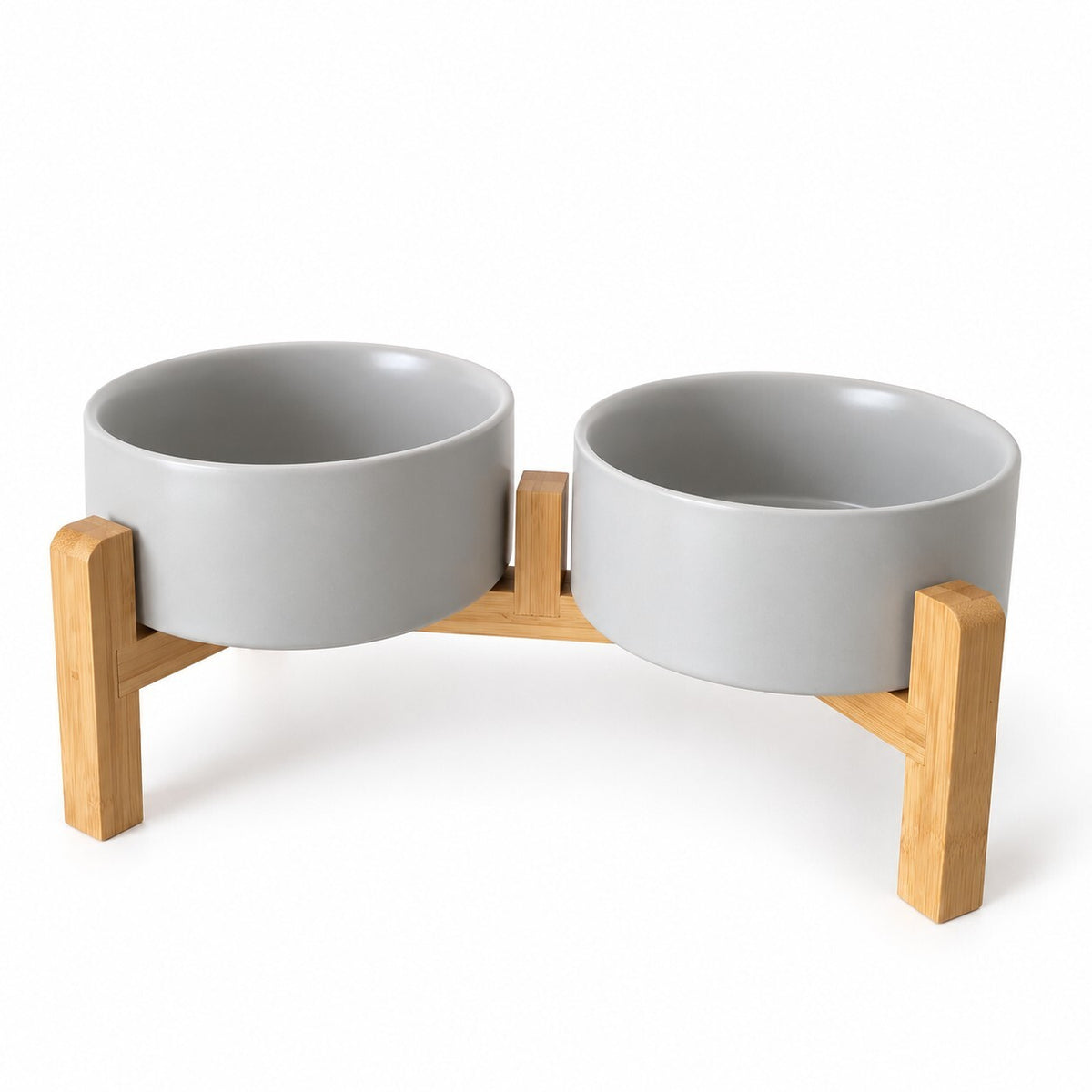 Raised Double Dog Cat Food & Water Bowls with Wooden Stand – 34cm Pet Feeder