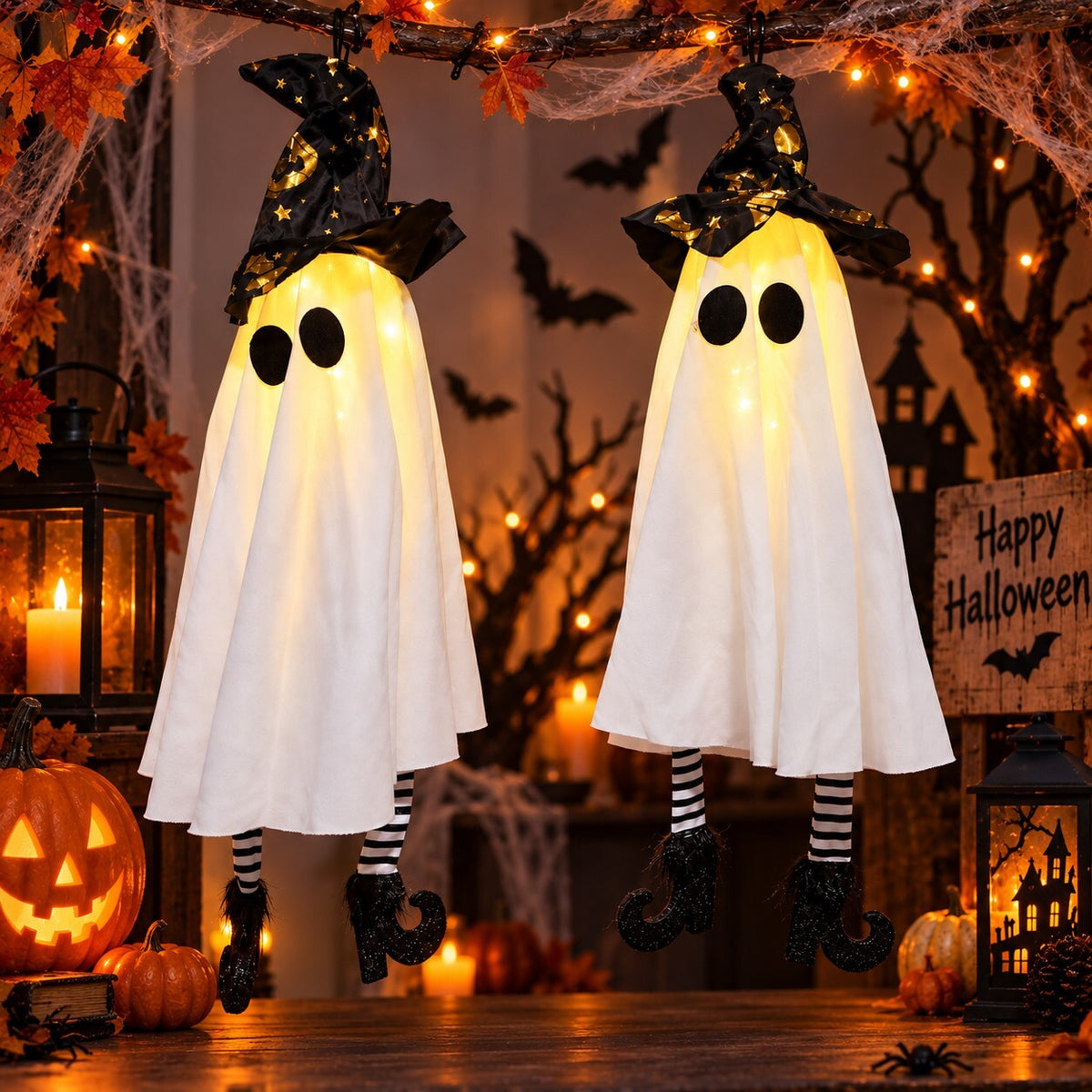 55cm Light Up Hanging Ghost Witch Halloween Decoration with LED Lights