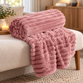 Pink Fluffy Fleece Throw Blanket 130x150cm Soft Ribbed Cosy Blanket