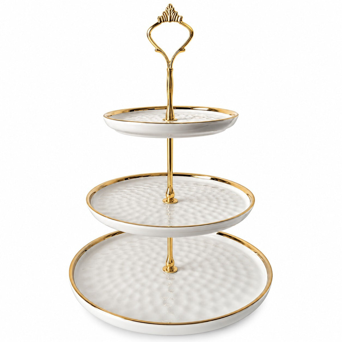 3 Tier Ceramic Serving Stand White & Gold – Cake Fruit Dessert Display 38cm