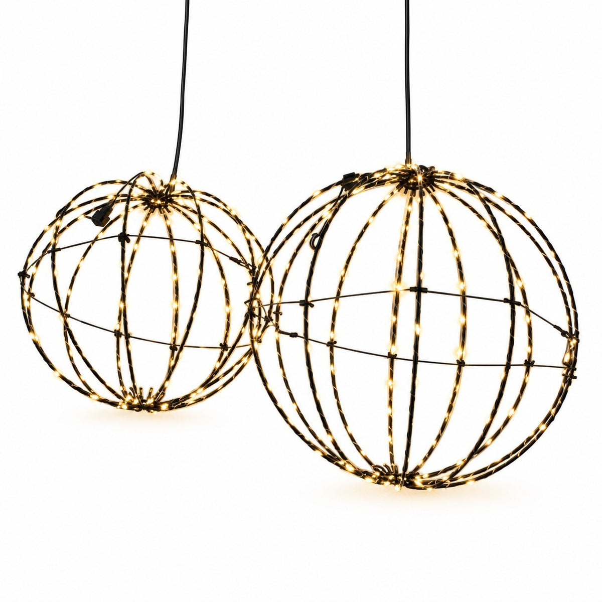 Set of 2 LED Hanging Christmas Light Balls – 30cm & 34cm – Warm White