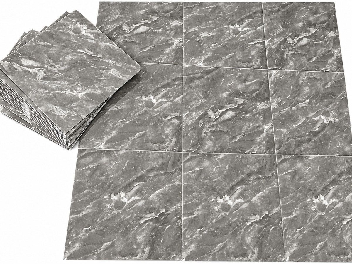 24PCS Self Adhesive Wall Tiles High Gloss Grey Marble Effect Peel & Stick