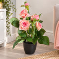Artificial Pink Rose Plant in Black Pot – 38cm Decorative Faux Flowers