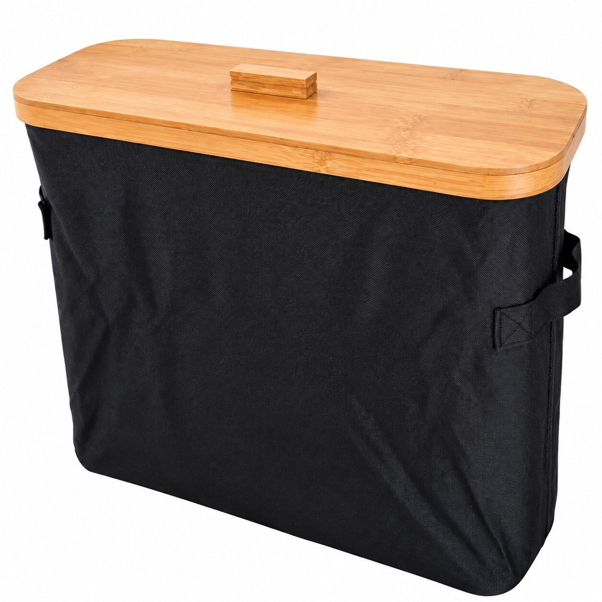 Toilet Roll Storage Basket with Bamboo Lid – Black Bathroom Organiser 45x16x37cm