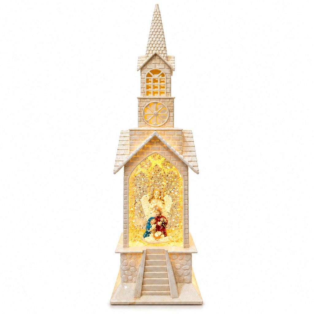 36cm LED Light Up Christmas Church Nativity Scene with Glitter & Timer